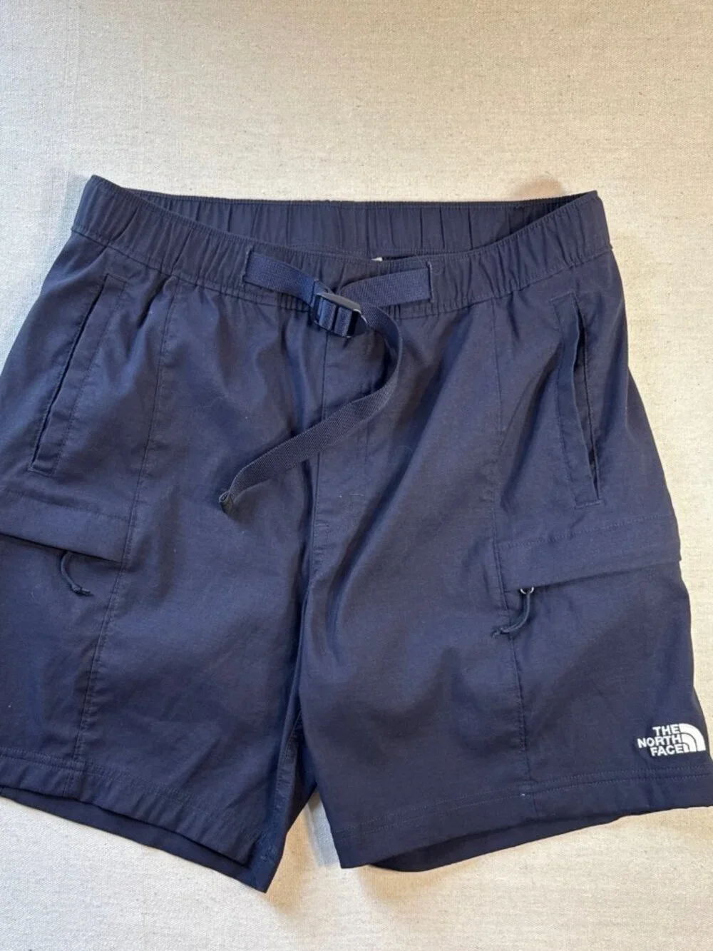 The North Face Mens S Belted Cargo Hiking Shorts Pockets Navy Blue Lightweight